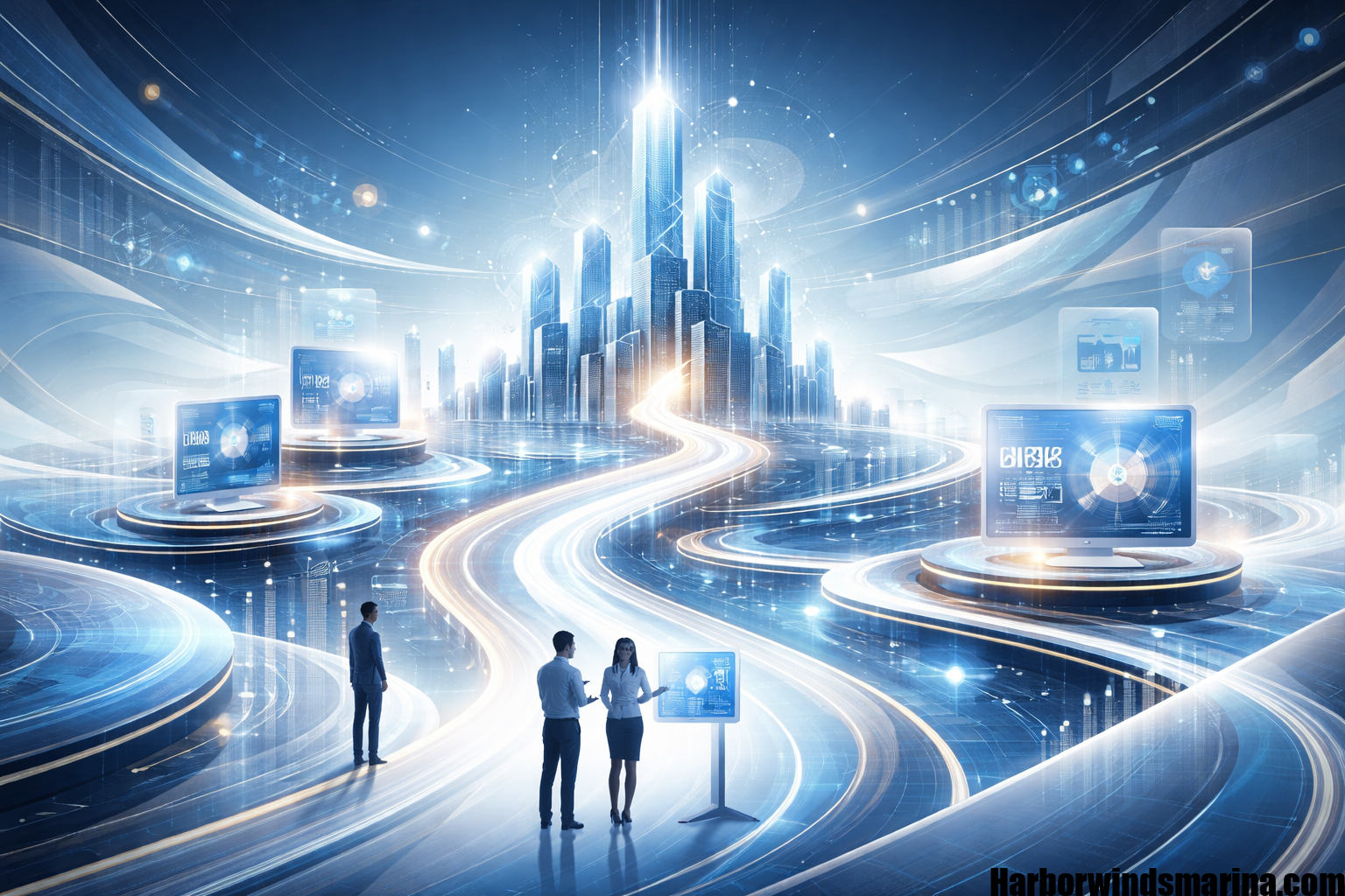 Abstract illustration representing Serlig principles of clarity, purposeful structure, and innovation in business and technology